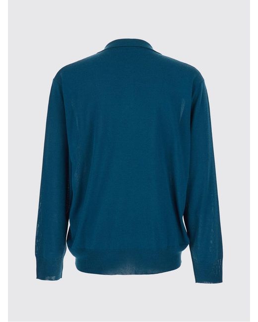 Roberto Collina Blue Long-Sleeved Cotton-Blend Knitted Polo Shirt for men