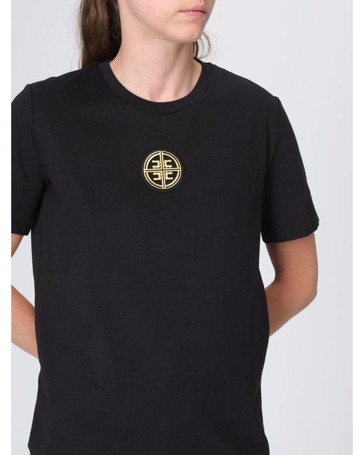Elisabetta Franchi Black Cotton T-Shirt With Applied Metallic Logo