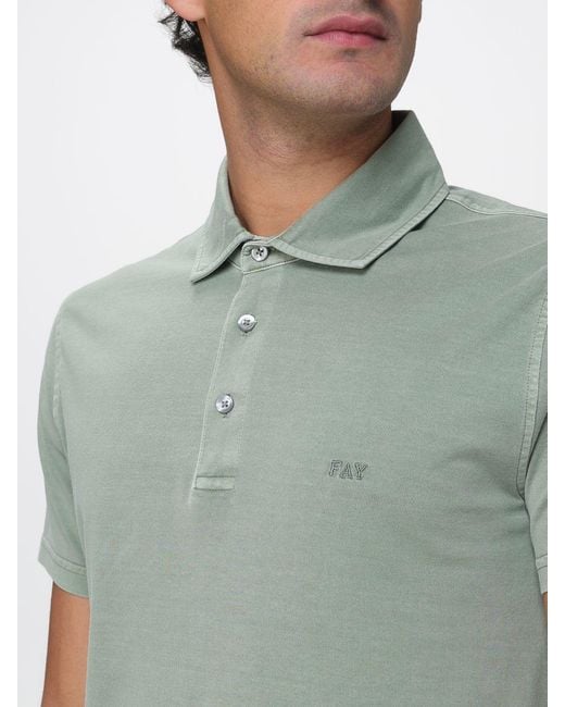 Fay Green Cotton Polo Shirt With Mini Logo for men
