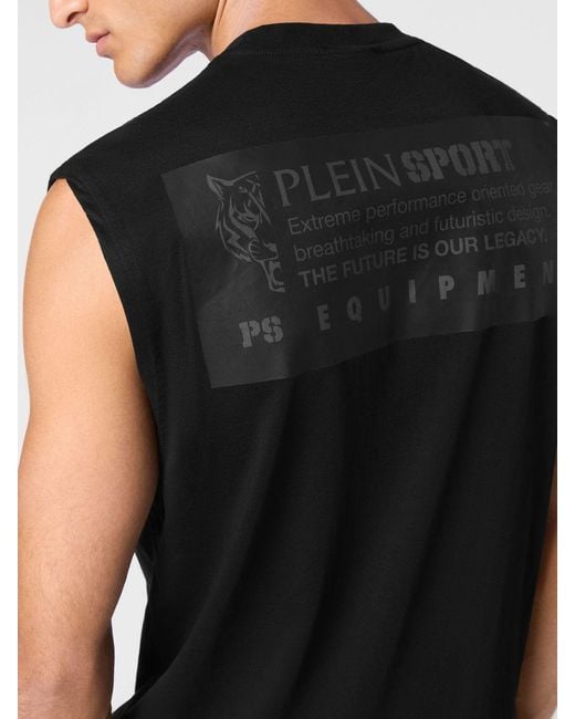 Philipp Plein Black Slim Fit Cotton Tank Top With Contrast Logo Print for men