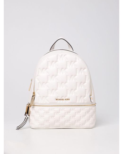 Michael Kors White Michael Backpack In Leather With Monogram