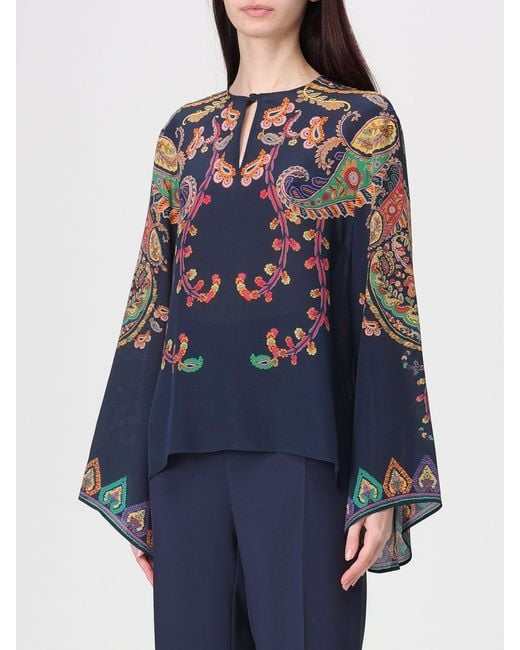 Etro Blue Silk Blouse With Paisley Print