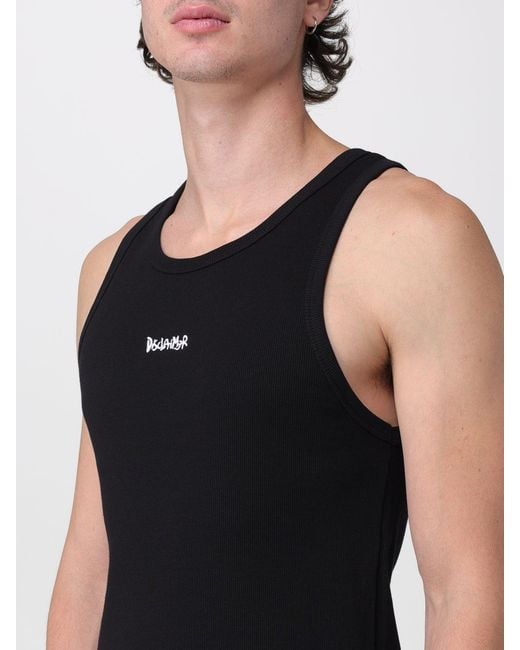 DISCLAIMER Black Slim Fit Stretch-Cotton Tank Top With Embroidered Logo for men