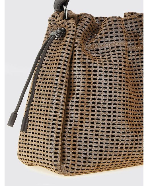 Brunello Cucinelli Brown Mellow Perforated Calfskin Leather Bucket Bag