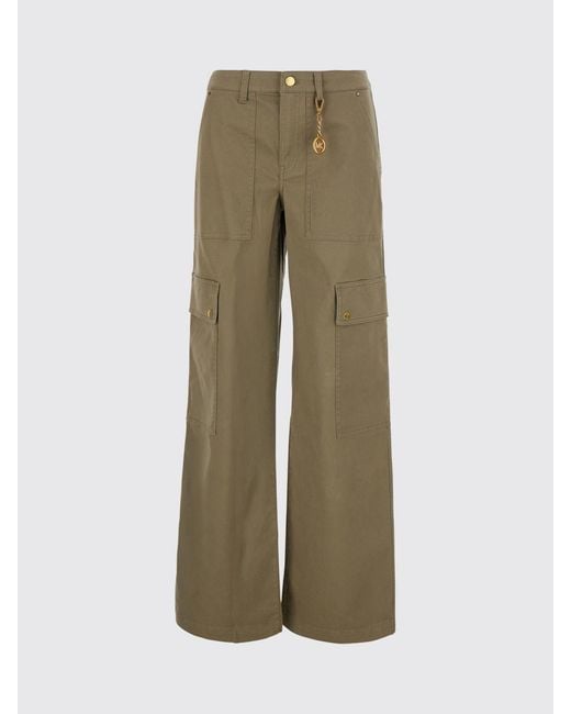Michael Kors Natural High-Waisted Wide-Leg Cotton Cargo Trousers