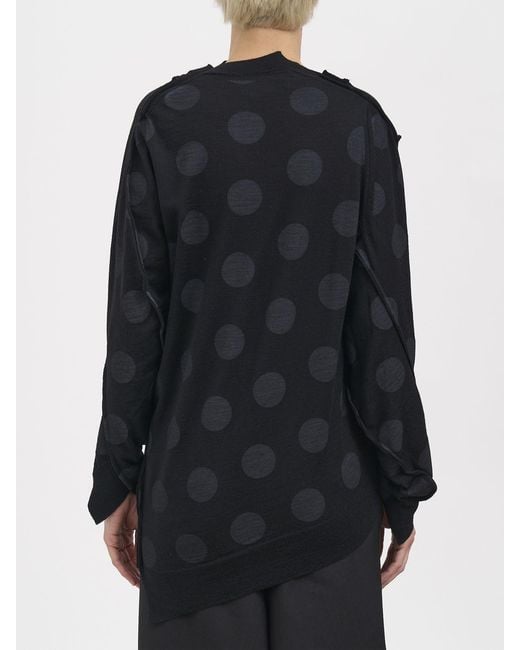 Junya Watanabe Black Polka-Dot Pure Wool Crewneck Jumper With Asymmetric Hem