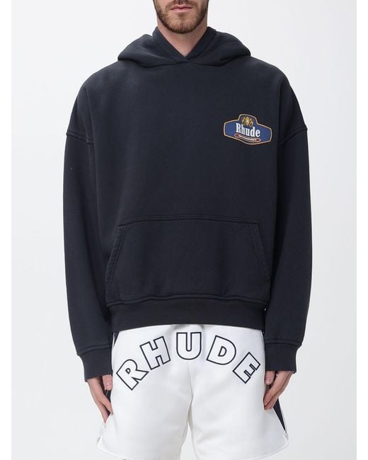 Rhude Blue Cotton Hoodie With Logo for men