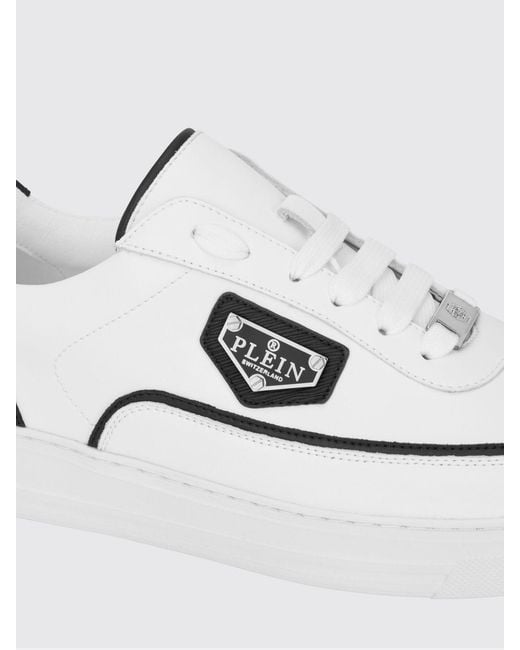 Philipp Plein White Two-Tone Leather Low-Top Trainers With Applied Logo for men