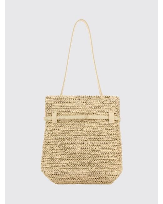MANU Atelier White Du Jour Crochet Raffia Shoulder Bag With Leather Handle