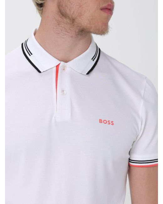 Polo in cotone con logo di Boss in White da Uomo