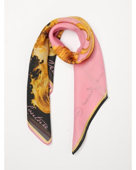Versace Jeans Couture Orange Baroque Print Silk Foulard