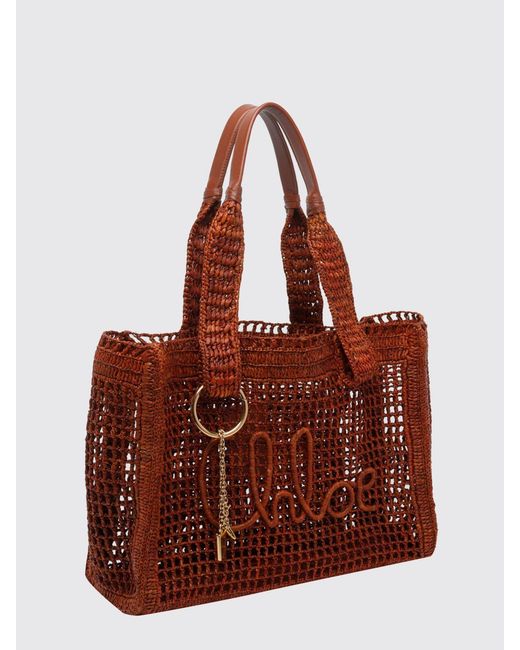 Chloé Red Chlo&Eacute Summer Banana Perforated Raffia Bag