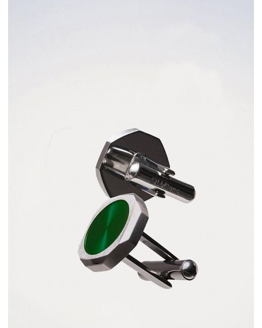 D1 Milano Green Two-Tone Steel Cufflinks With Rounded Shape And Engraved Logo for men
