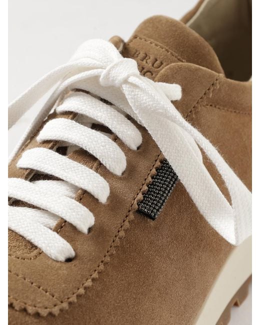 Brunello Cucinelli White Suede Sneakers With Monile Detail