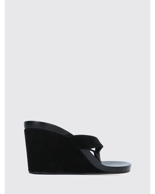 Phoebe Philo Black Round Suede Wedge Flip-Flops