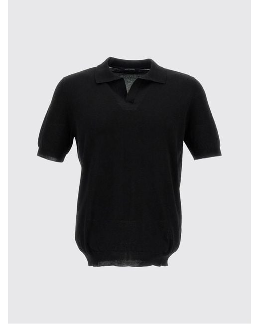 Tagliatore Black Cotton Knit Polo Shirt for men