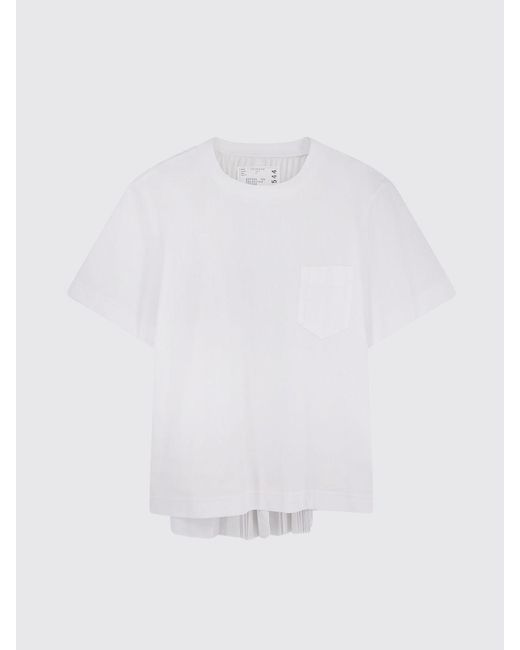 Sacai White Cotton T-Shirt With Pleated Panel