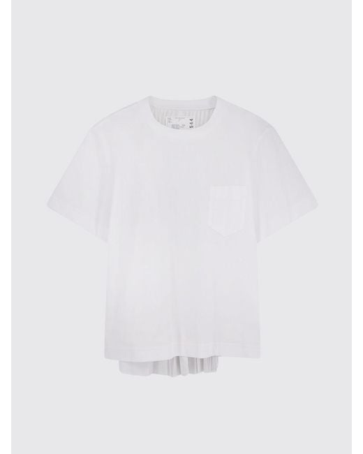 Sacai White Cotton T-Shirt With Pleated Panel