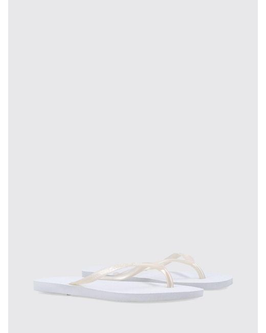 Havaianas White Slim Rubber Thong Sandals With Low Heel And Tone-On-Tone Logo