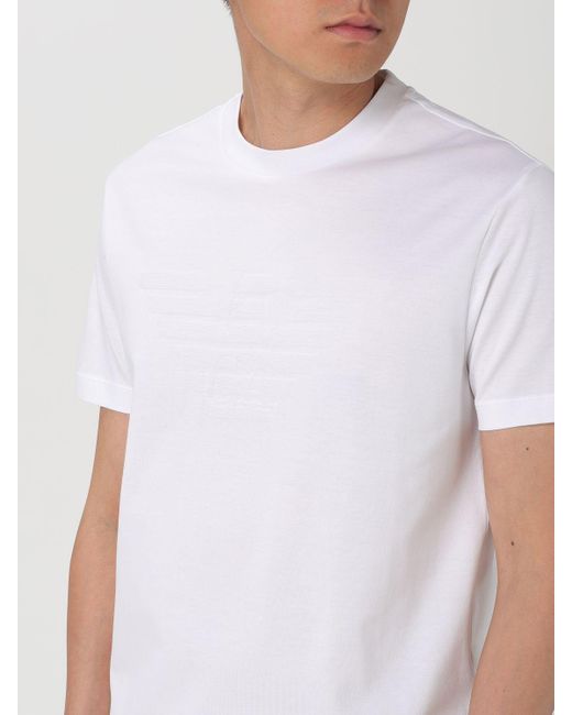 T-shirt in cotone con logo jacquard di Emporio Armani in White da Uomo
