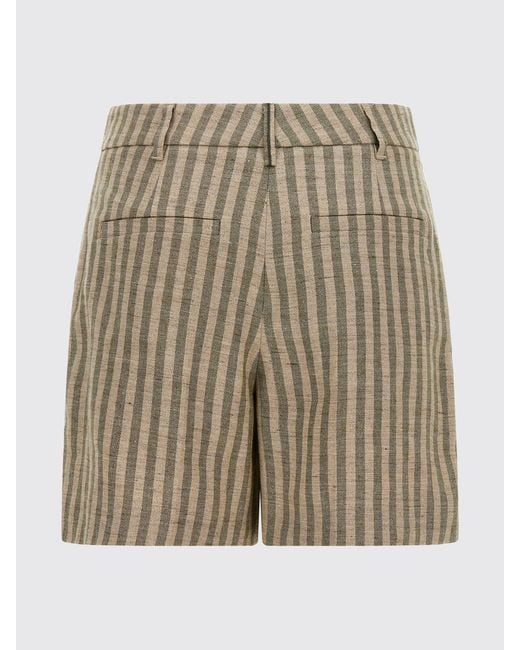 Brunello Cucinelli Natural High-Waisted Striped Linen Blend Pleated Shorts
