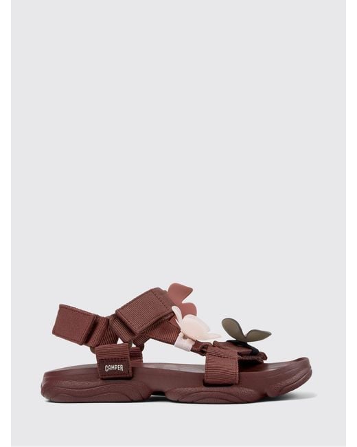 Camper Brown Recycled Polyester Twins Sandals With Applied Flowers