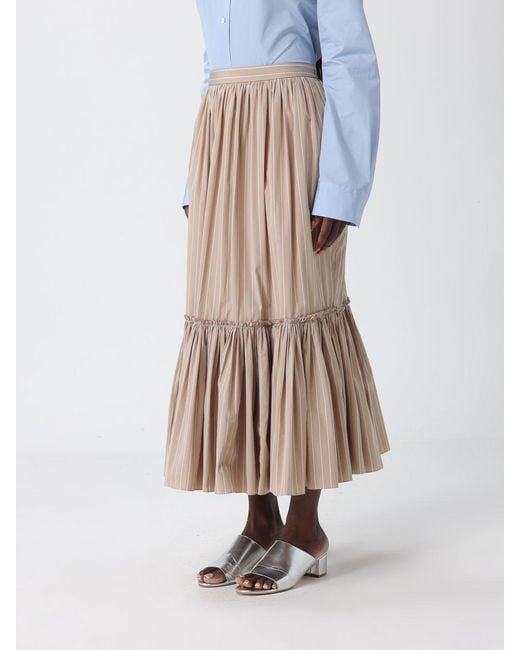 Jil Sander White Striped Cotton Midi Skirt