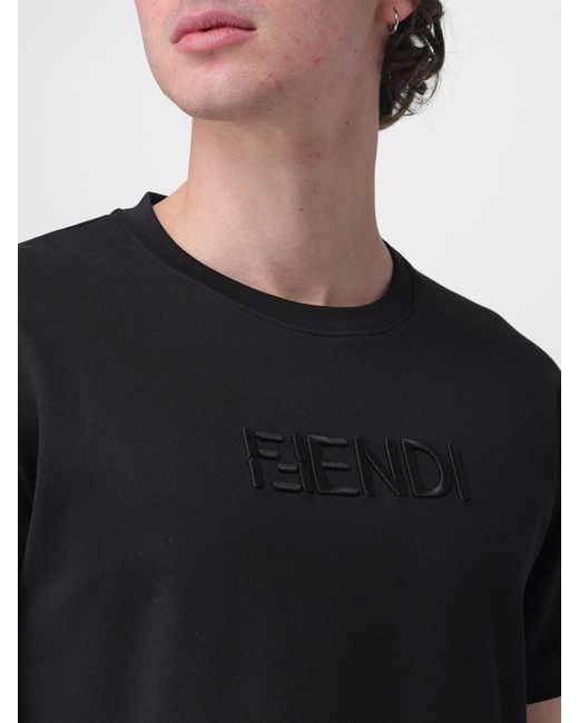 Fendi Black Cotton T-Shirt With Logo for men