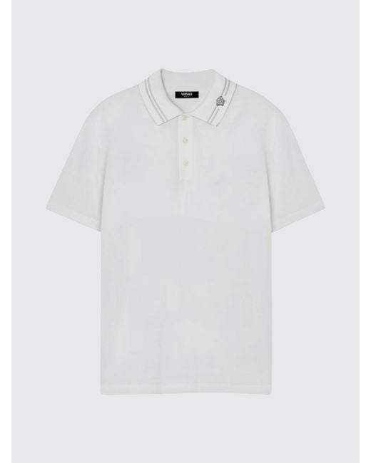 Versace White Cotton Polo Shirt With Medusa Logo for men