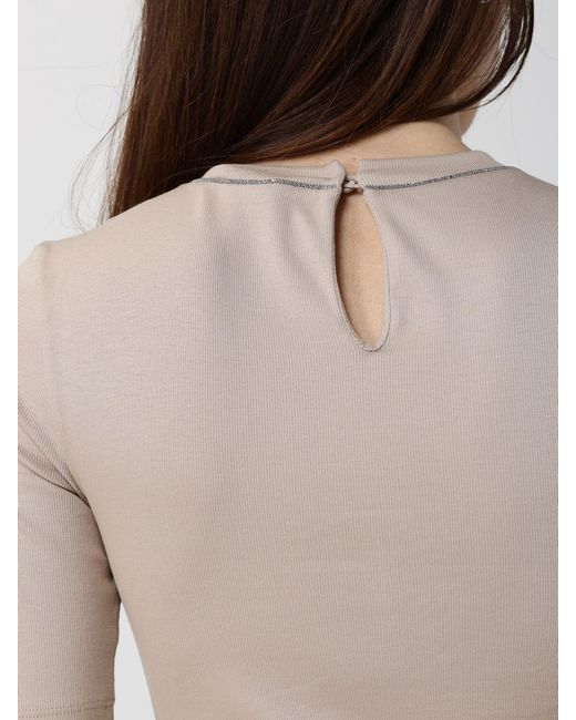 Brunello Cucinelli Natural Cotton T-Shirt With Nickel-Free Monile