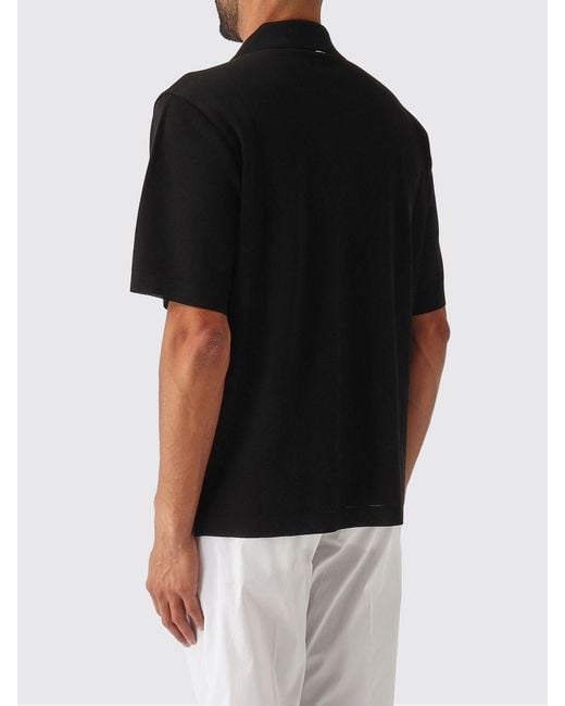 Herno Black Short-Sleeved Jersey Shirt With Cuban Collar And Pocket for men