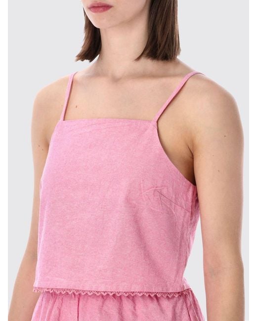 American Vintage Pink Square Neck Cotton Top With Thin Straps