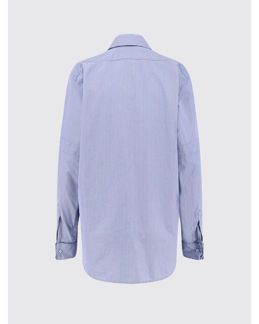 Maison Margiela Blue Striped Cotton Poplin Shirt With A Relaxed Fit