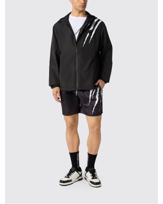 Philipp Plein Black Nylon Windbreaker Jacket With Hood And Rear Contrast Logo for men