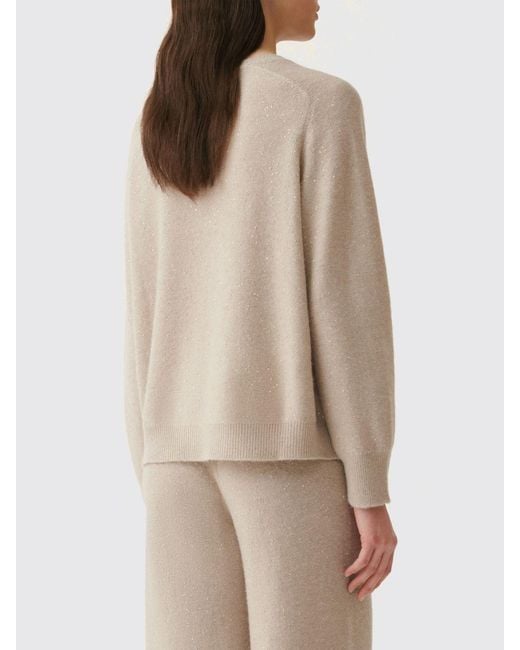 Fabiana Filippi Natural Wool And Cashmere Crew Neck Jumper With Sequin Embroidery