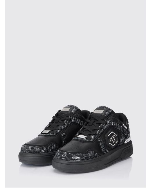 Philipp Plein Black Sk8R Leather Sneakers With Applied Rhinestones for men