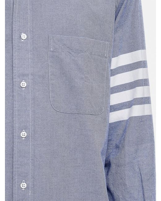 Thom Browne Blue Light Button-Down Shirt With Signature Stripes And Custom Details for men