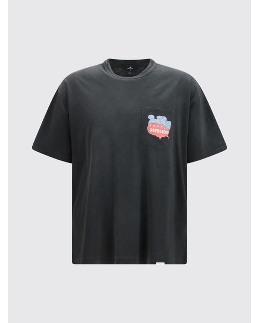 Represent Gray Crewneck Cotton-Hemp T-Shirt With Graphic Print And Patch Pocket for men
