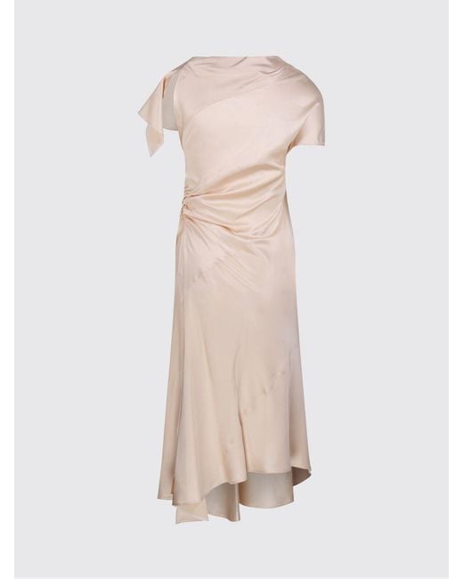 Victoria Beckham Natural Asymmetric Slim Fit Midi Dress With Short Sleeves