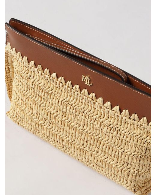 Ralph Lauren Natural Raffia And Leather Clutch