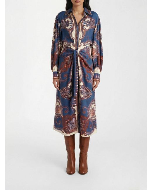 Farm Rio Blue Printed Viscose Shirt Dress
