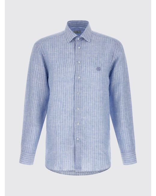 Etro Blue Striped Linen Shirt for men