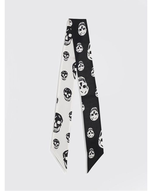 McQueen White Skull Ribbon Scarf