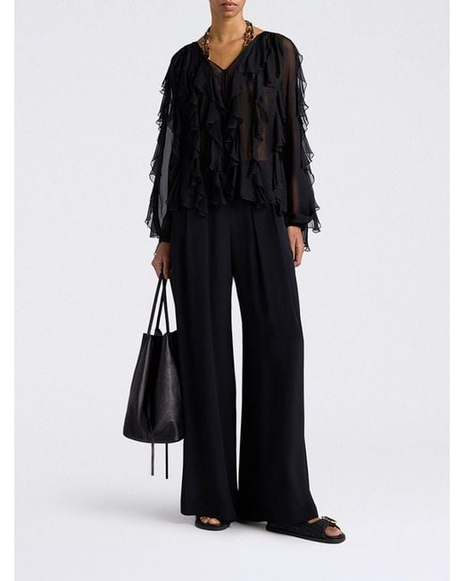 Momoní Black MomonÌ Silk Blend Blouse With Ruffles