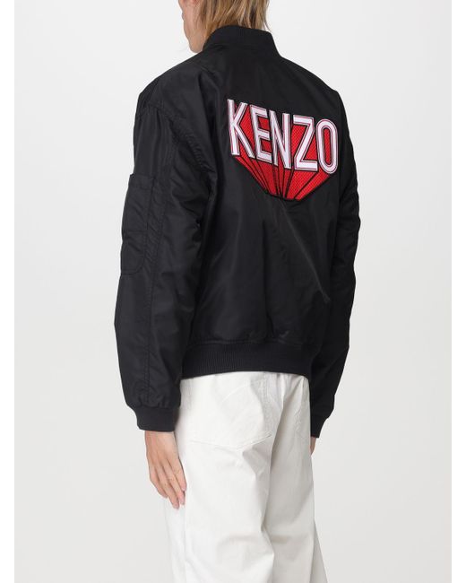 KENZO Black Bomber Jacket In Nylon With Printed Logo for men