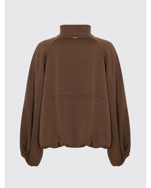 Twinset Brown Cropped Polyester Bomber Jacket With Balloon Sleeves