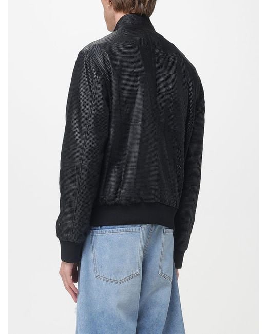 Just Cavalli Black Leather Bomber Jacket With Logo for men