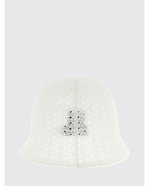 Maison Michel White Crochet Cotton Blend Cloche Hat With Metallic Logo