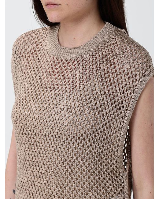 Dondup Brown Cotton Linen And Viscose Mesh Knit Top