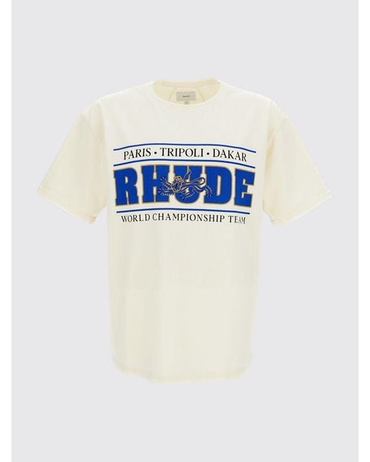 Rhude White Graphic Print Cotton T-Shirt With Logo for men